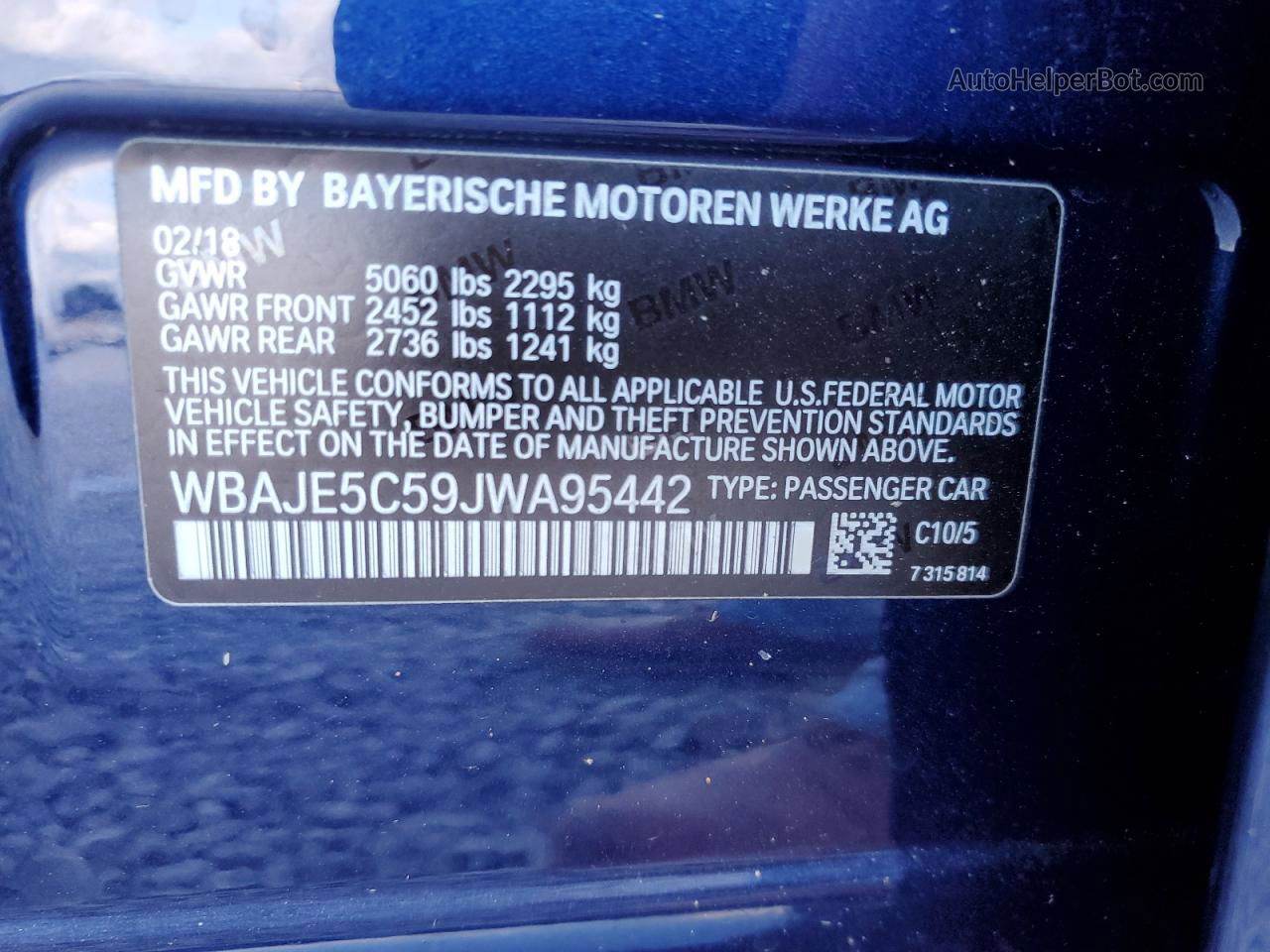 2018 Bmw 540 I Blue vin: WBAJE5C59JWA95442