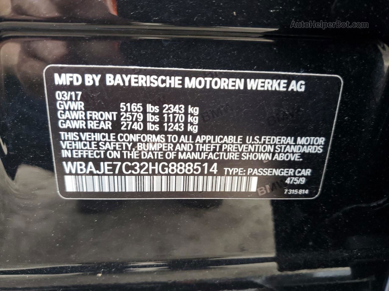 2017 Bmw 540 Xi Black vin: WBAJE7C32HG888514