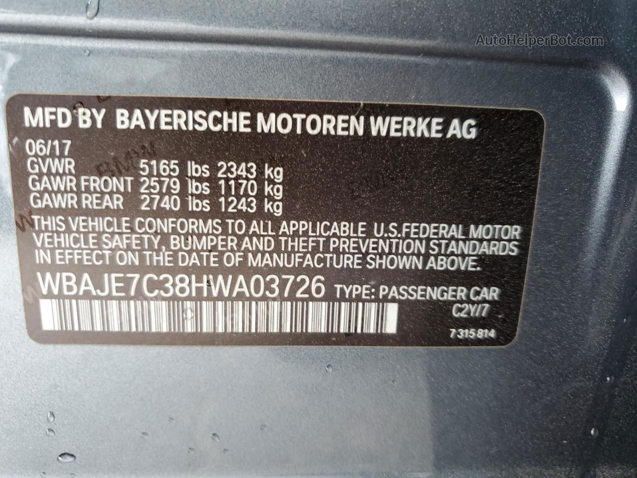 2017 Bmw 540 Xi Gray vin: WBAJE7C38HWA03726