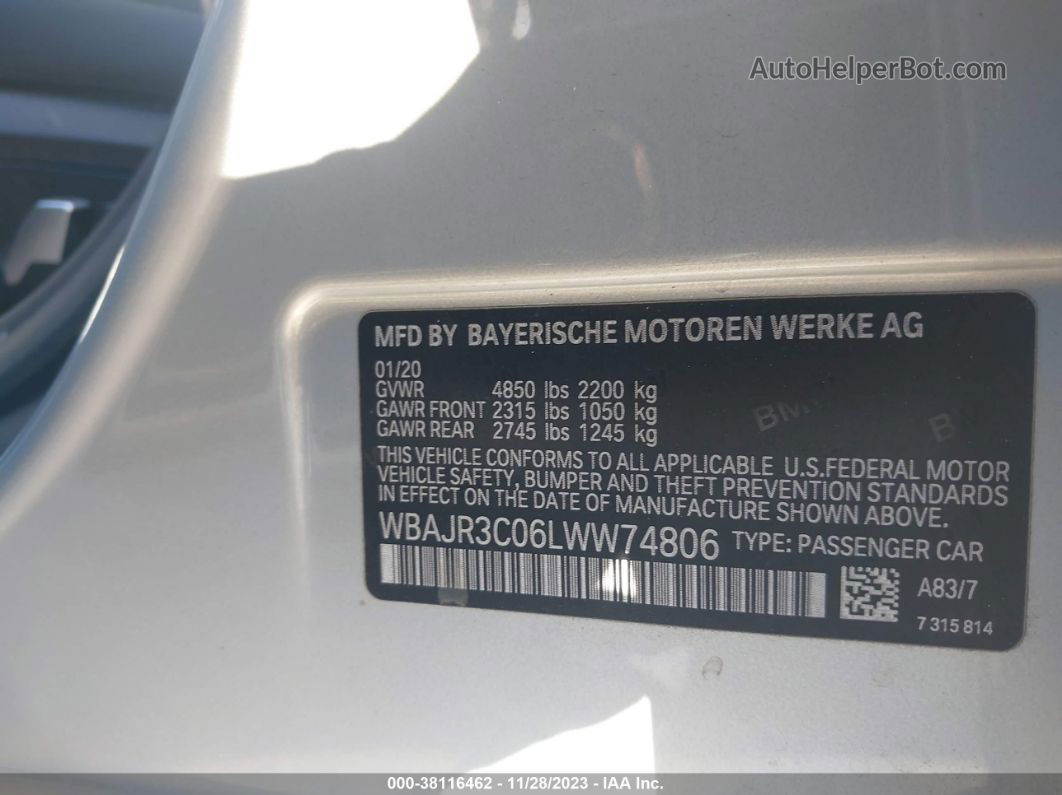 2020 Bmw 5 Series 530i Silver vin: WBAJR3C06LWW74806