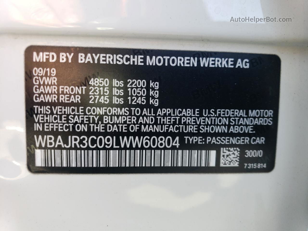 2020 Bmw 530 I White vin: WBAJR3C09LWW60804