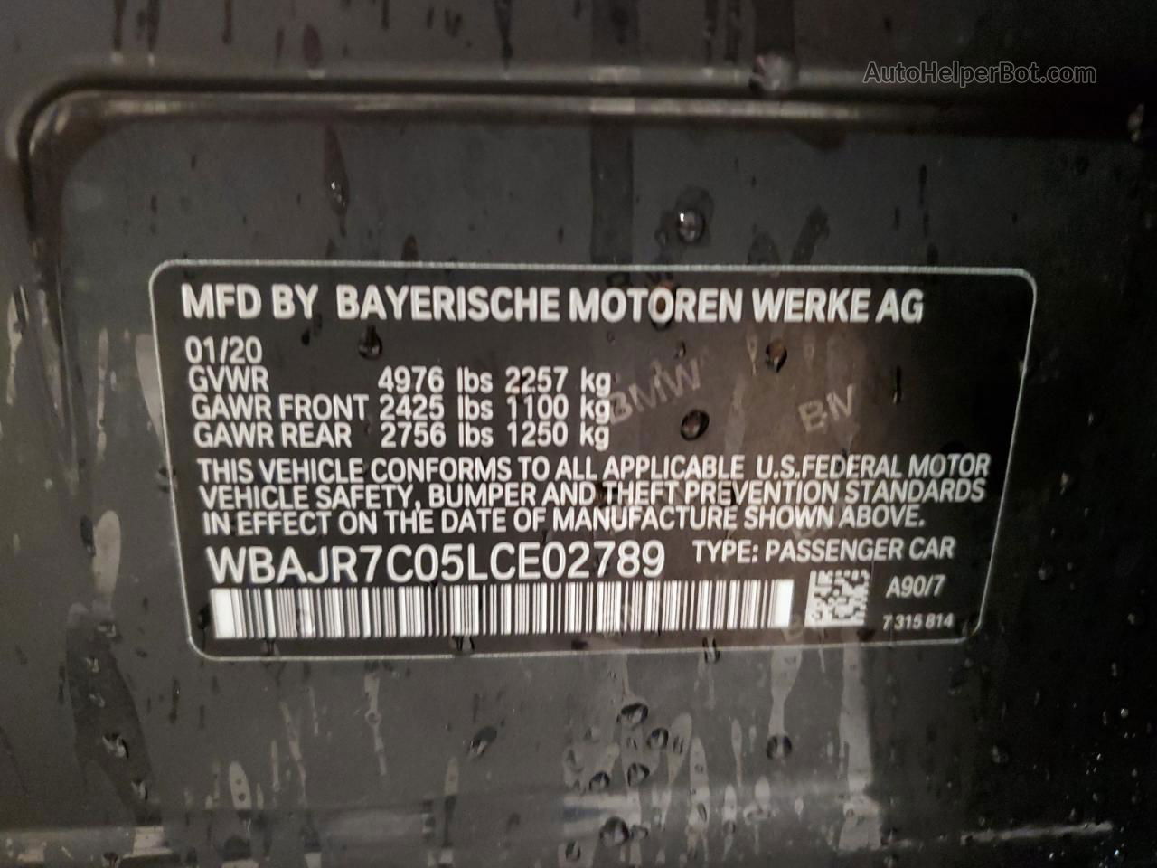 2020 Bmw 530 Xi Charcoal vin: WBAJR7C05LCE02789