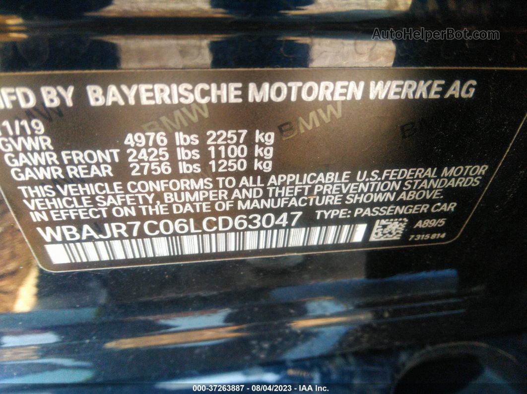 2020 Bmw 5 Series 530i Xdrive Black vin: WBAJR7C06LCD63047