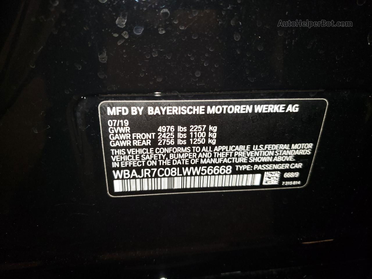 2020 Bmw 530 Xi Black vin: WBAJR7C08LWW56668