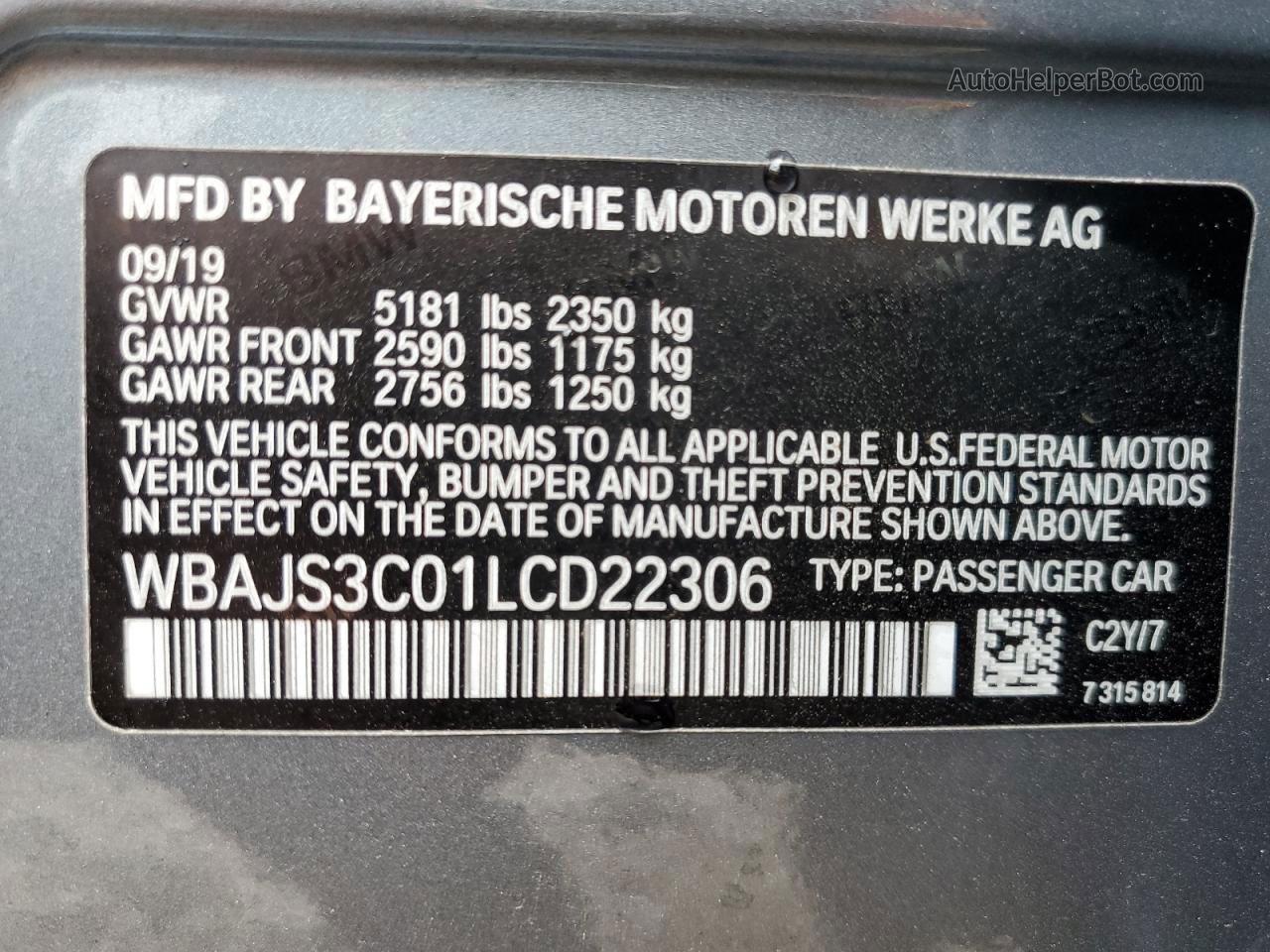 2020 Bmw 540 Xi Gray vin: WBAJS3C01LCD22306