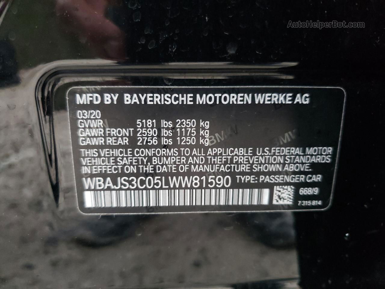 2020 Bmw 540 Xi Black vin: WBAJS3C05LWW81590