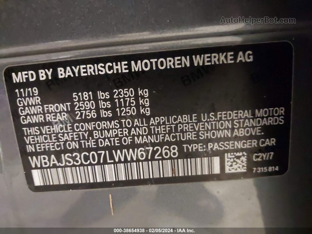 2020 Bmw 540i Xdrive Gray vin: WBAJS3C07LWW67268