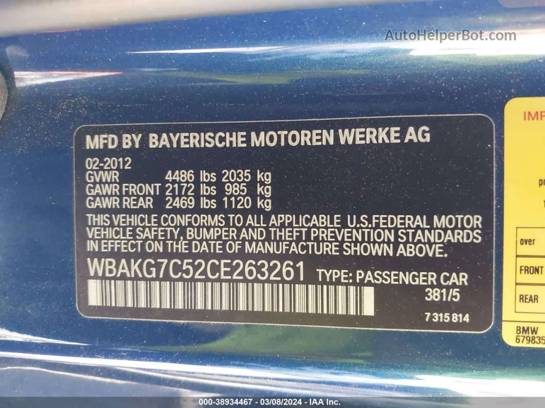 2012 Bmw 335i   Blue vin: WBAKG7C52CE263261