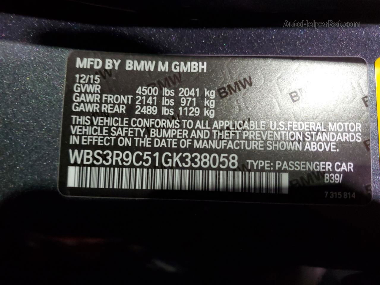 2016 Bmw M4  Charcoal vin: WBS3R9C51GK338058