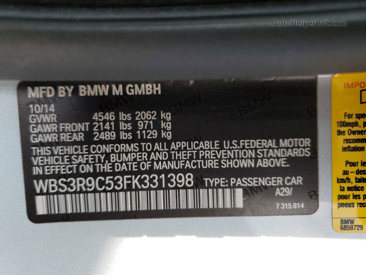 2015 Bmw M4  Gray vin: WBS3R9C53FK331398