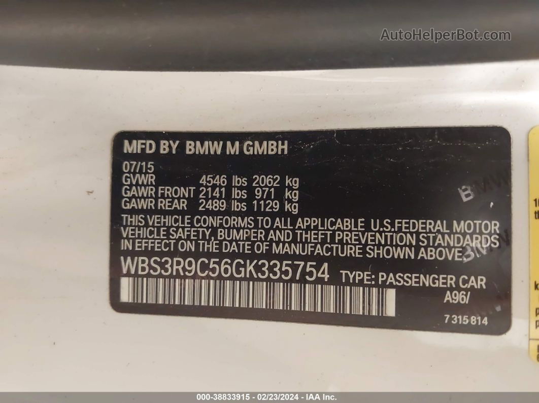 2016 Bmw M4   White vin: WBS3R9C56GK335754