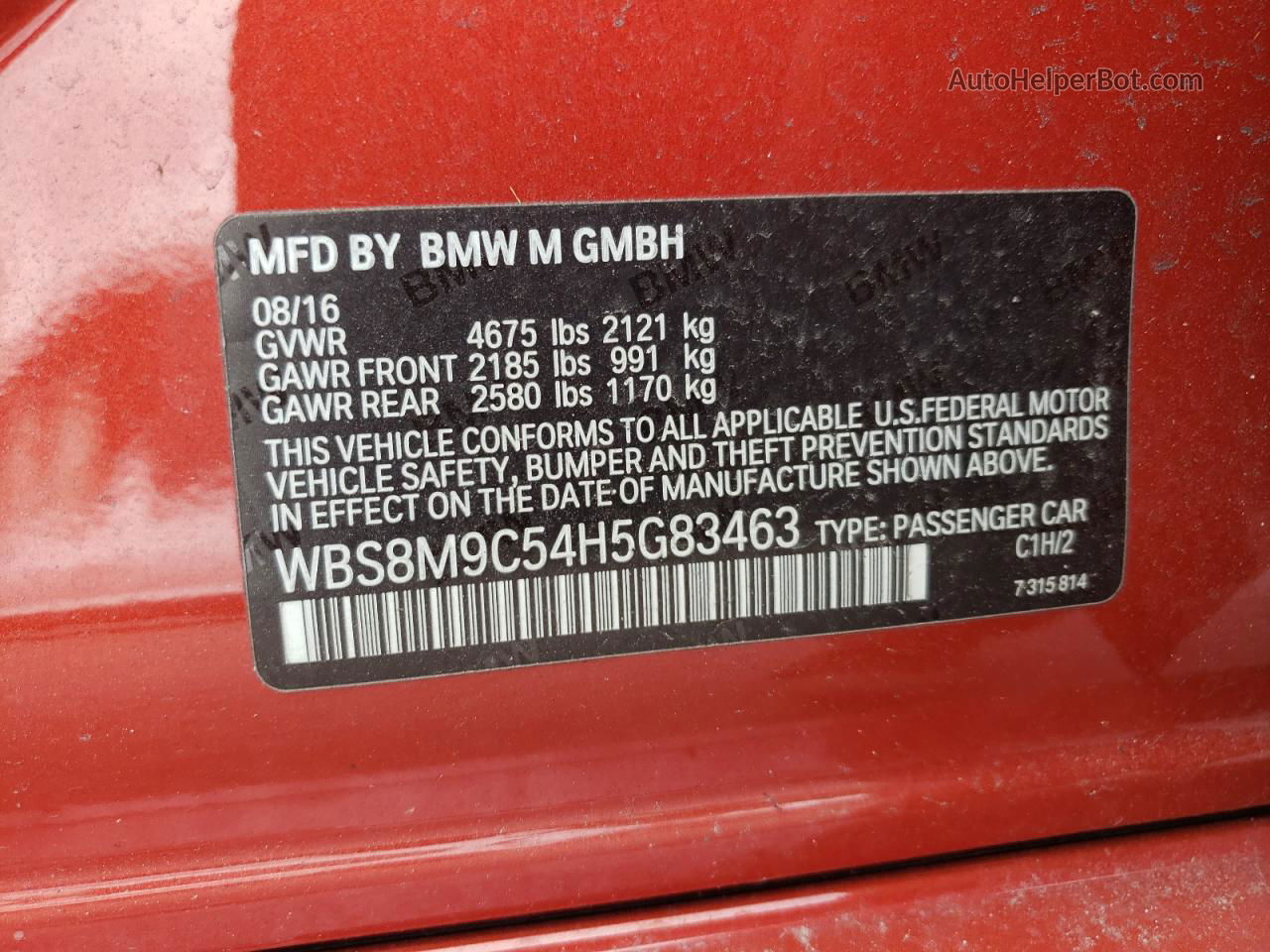 2017 Bmw M3  Burgundy vin: WBS8M9C54H5G83463