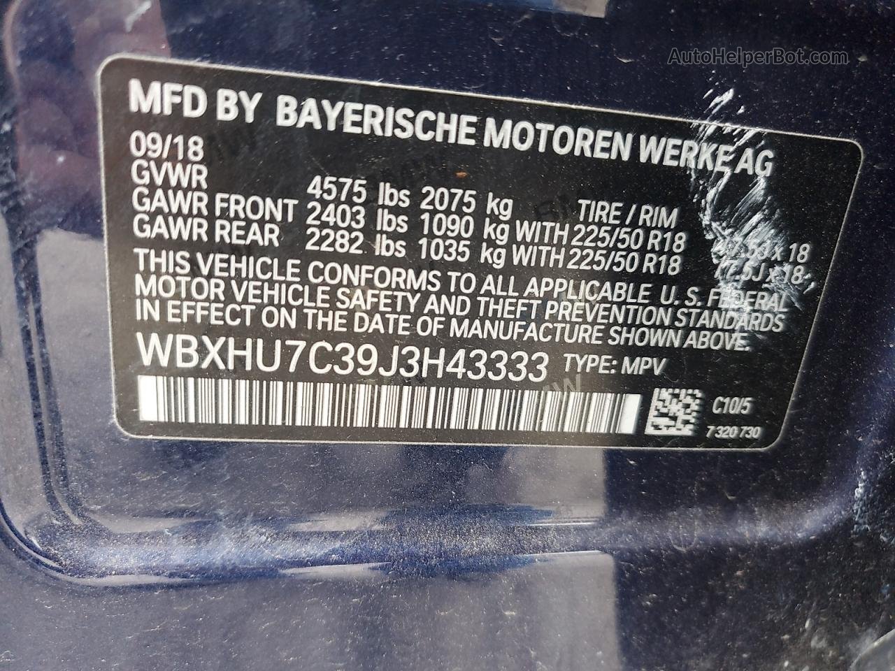 2018 Bmw X1 Sdrive28i Blue vin: WBXHU7C39J3H43333