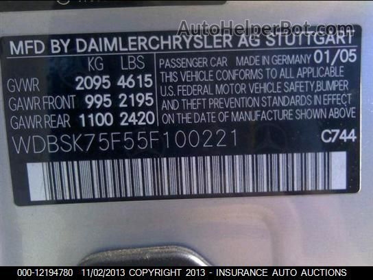 2005 Mercedes-benz Sl-class Sl500 vin: WDBSK75F55F100221