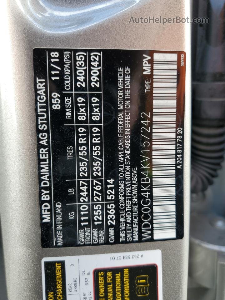 2019 Mercedes-benz Glc 300 4matic Silver vin: WDC0G4KB4KV157242