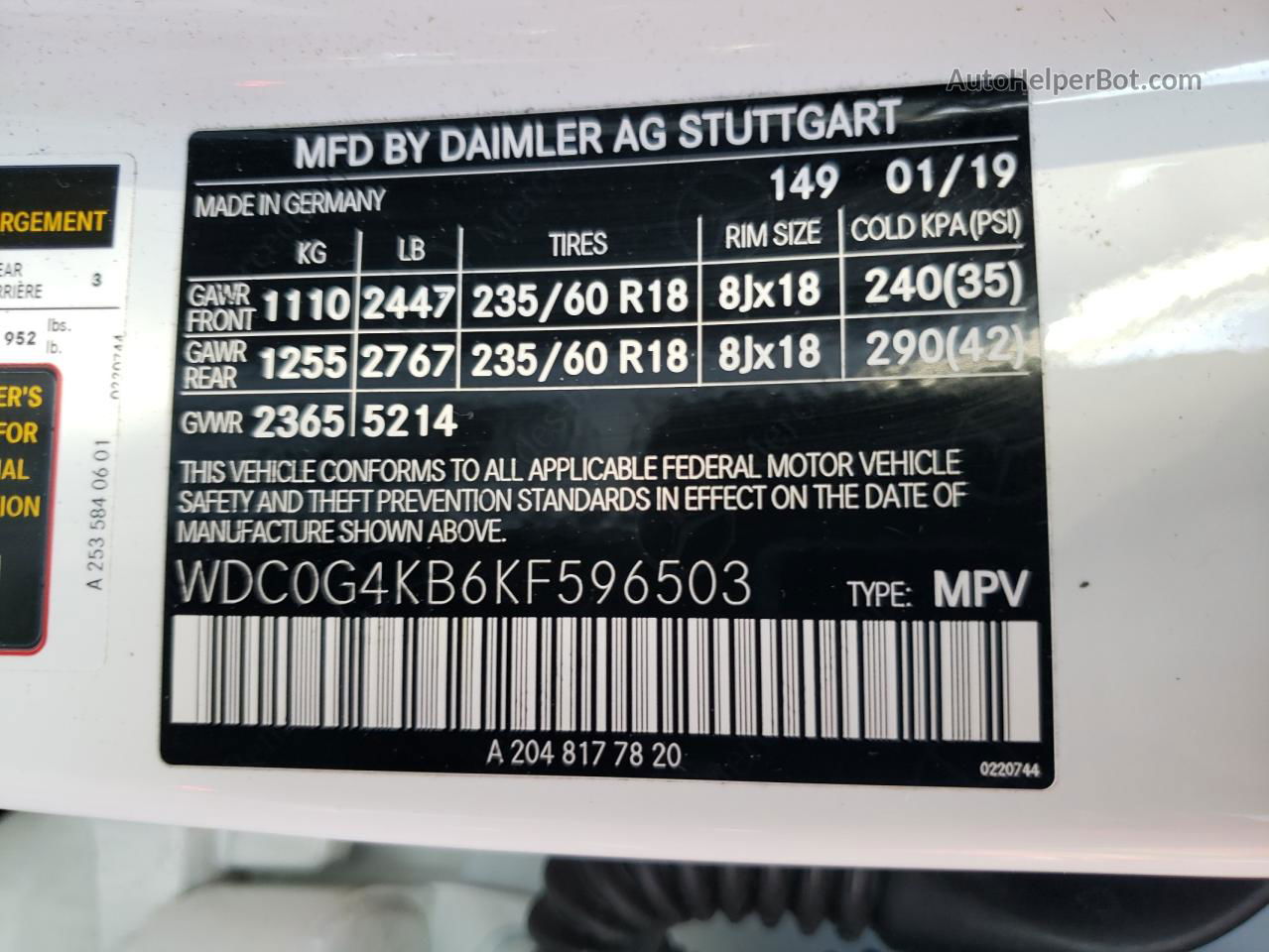2019 Mercedes-benz Glc 300 4matic White vin: WDC0G4KB6KF596503