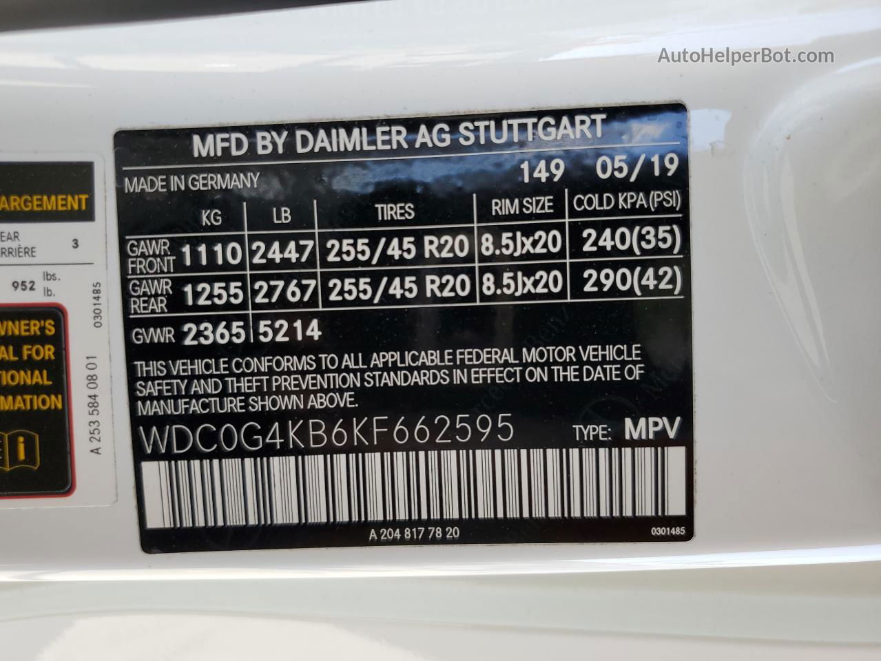 2019 Mercedes-benz Glc 300 4matic White vin: WDC0G4KB6KF662595