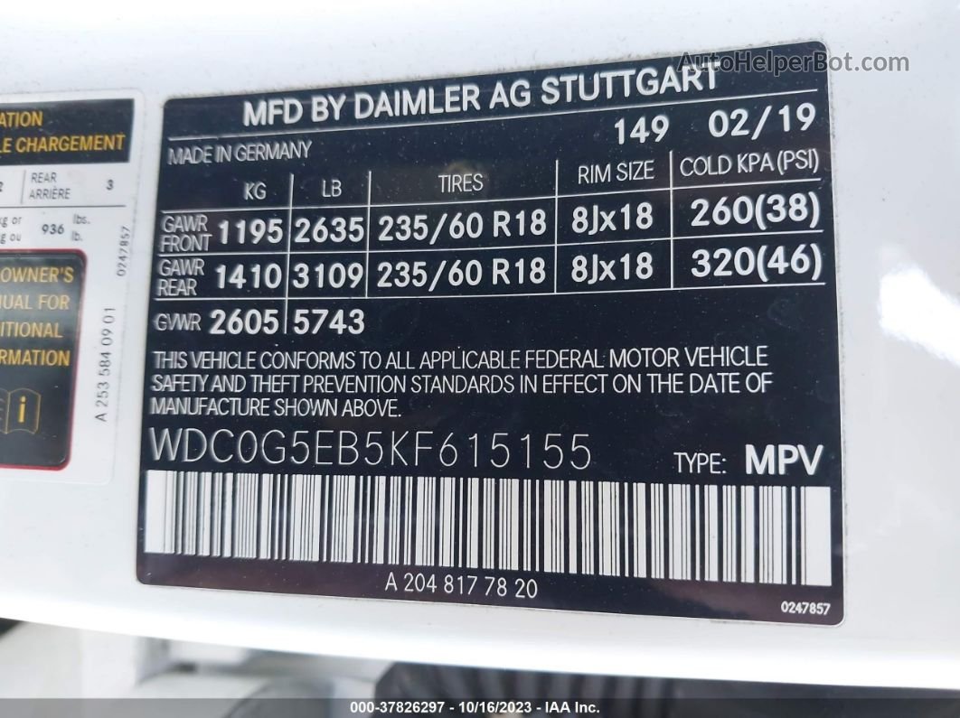 2019 Mercedes-benz Glc 350e White vin: WDC0G5EB5KF615155