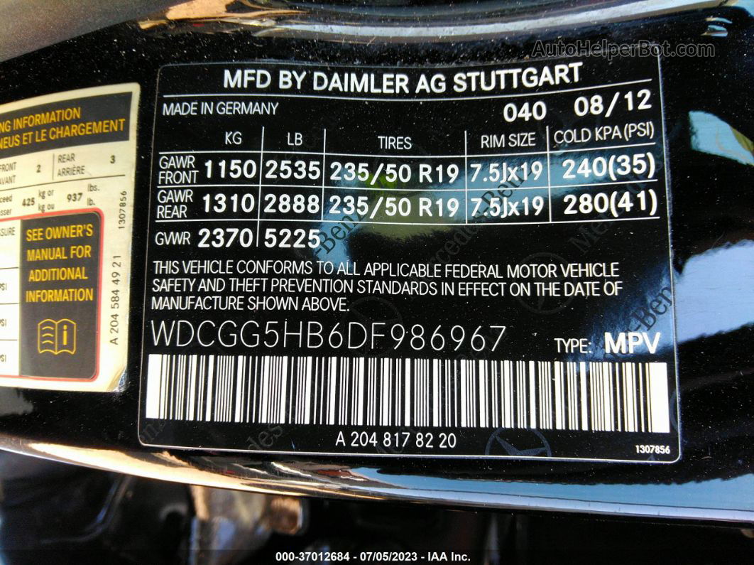 2013 Mercedes-benz Glk-class Glk 350 Black vin: WDCGG5HB6DF986967