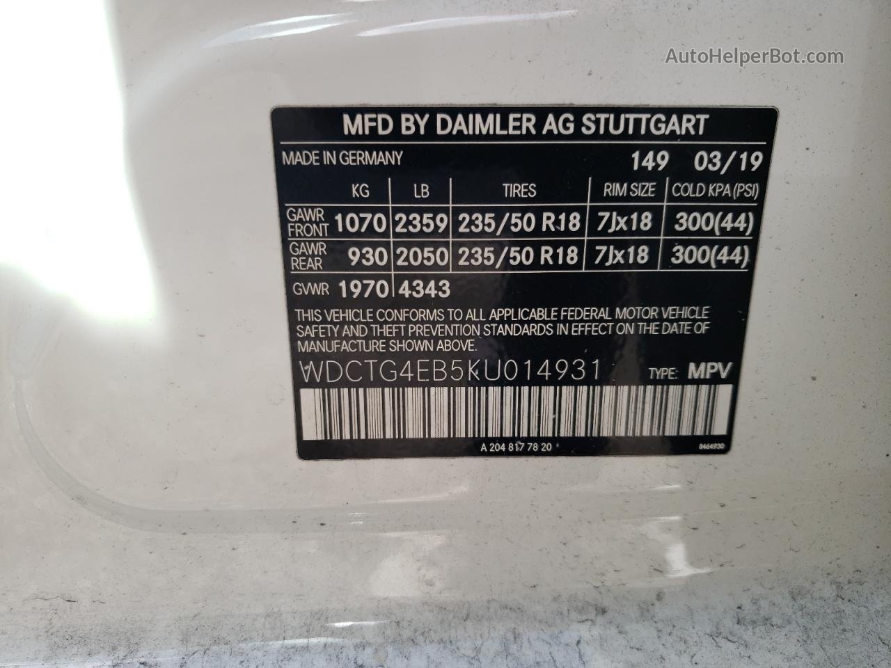 2019 Mercedes-benz Gla 250 White vin: WDCTG4EB5KU014931
