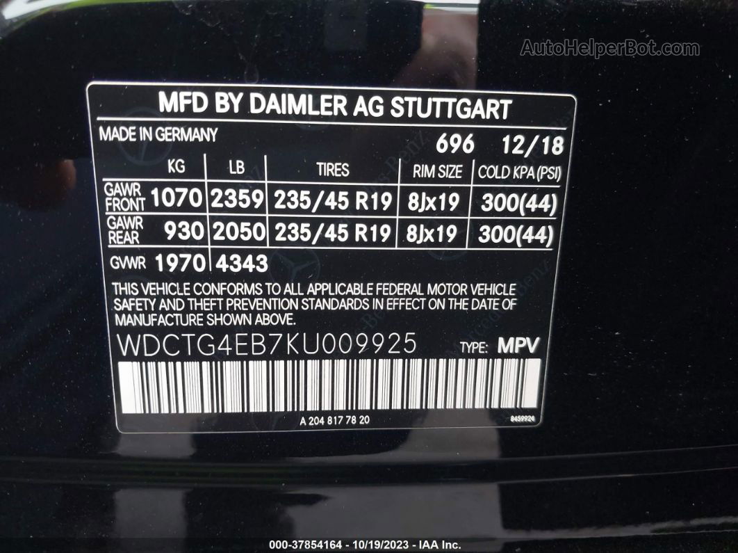 2019 Mercedes-benz Gla Gla 250 Black vin: WDCTG4EB7KU009925