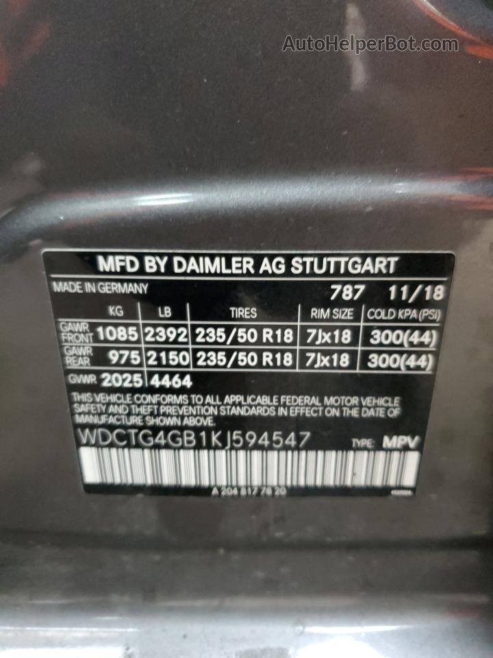 2019 Mercedes-benz Gla 250 4matic Silver vin: WDCTG4GB1KJ594547