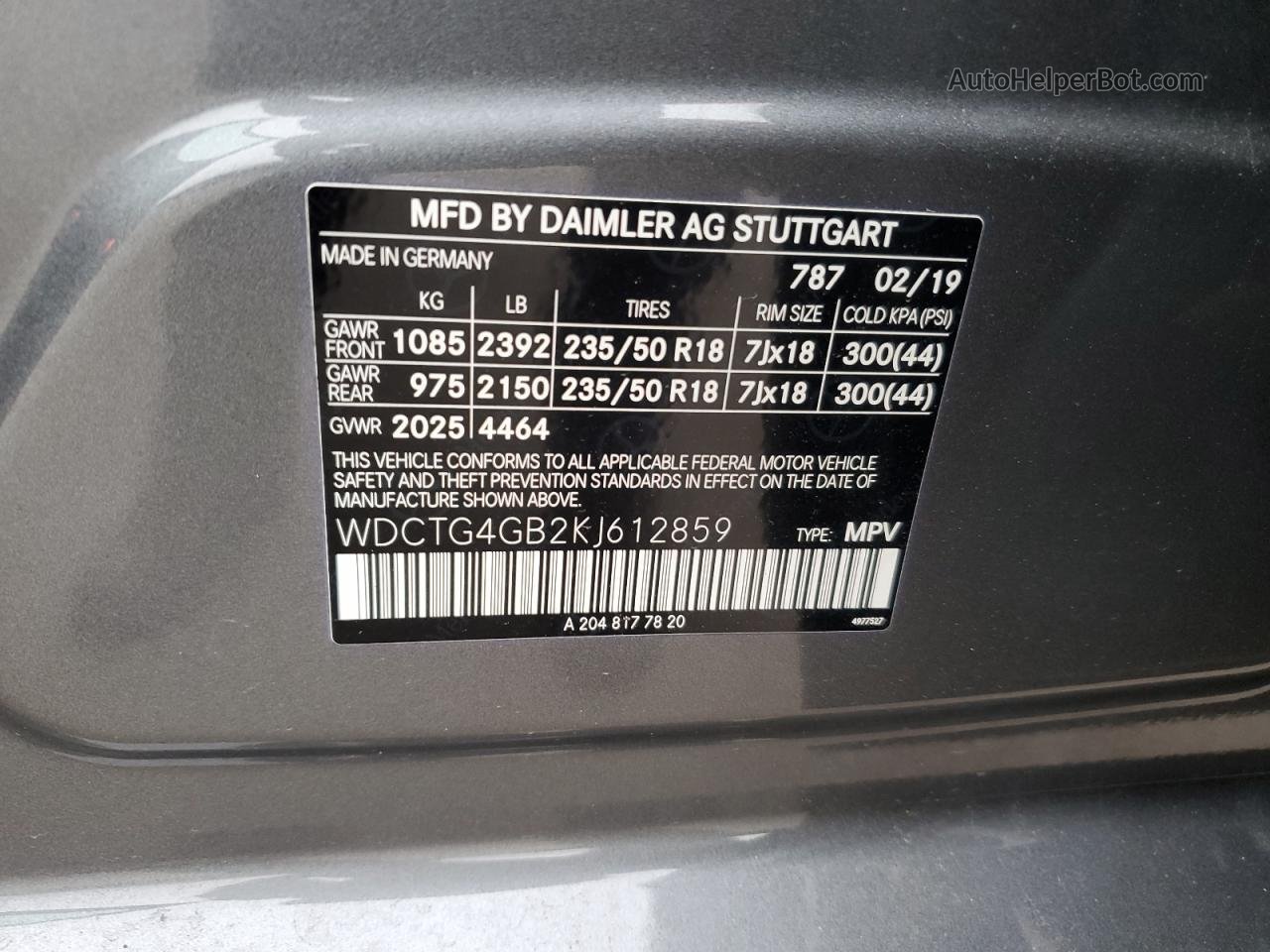 2019 Mercedes-benz Gla 250 4matic Серый vin: WDCTG4GB2KJ612859