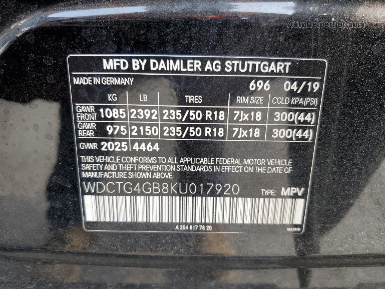 2019 Mercedes-benz Gla 250 4matic Черный vin: WDCTG4GB8KU017920