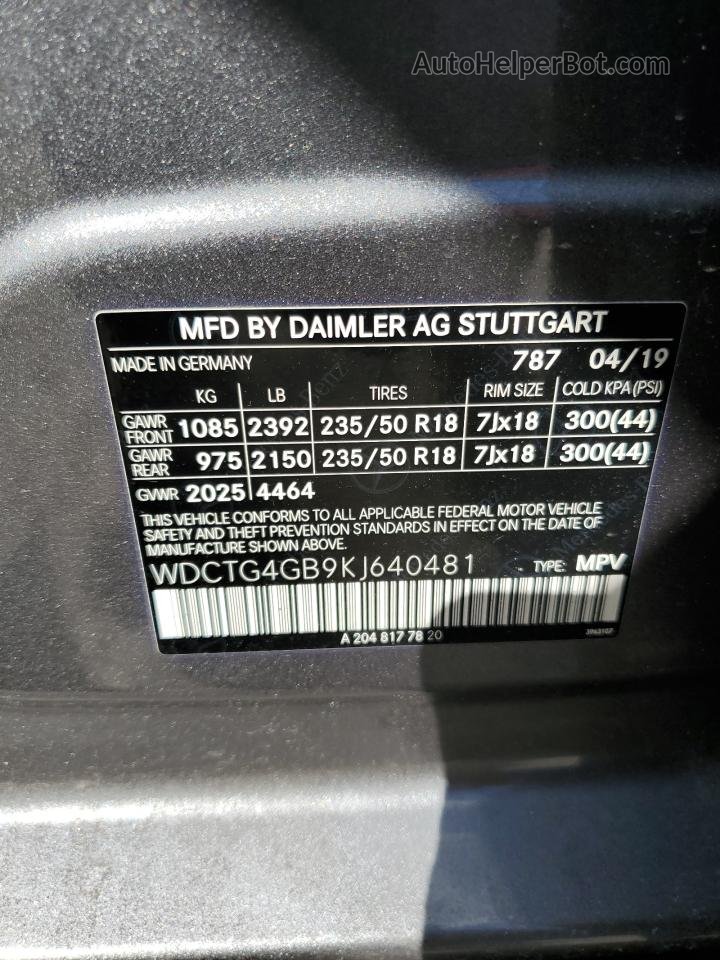 2019 Mercedes-benz Gla 250 4matic Серый vin: WDCTG4GB9KJ640481