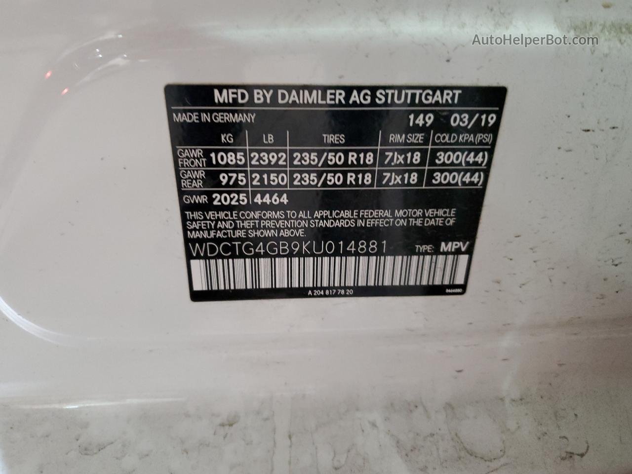 2019 Mercedes-benz Gla 250 4matic Белый vin: WDCTG4GB9KU014881