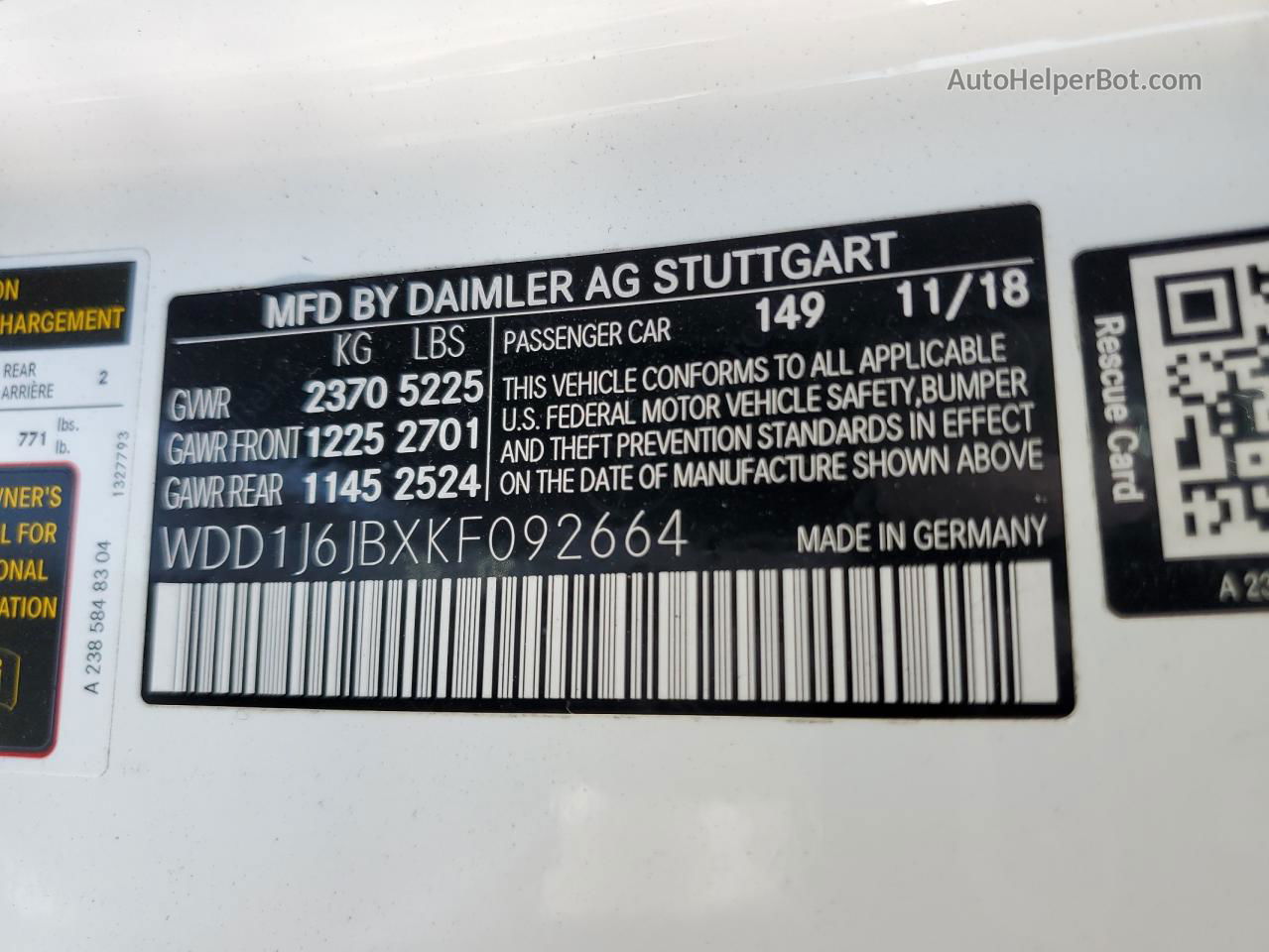 2019 Mercedes-benz E 450 4matic White vin: WDD1J6JBXKF092664