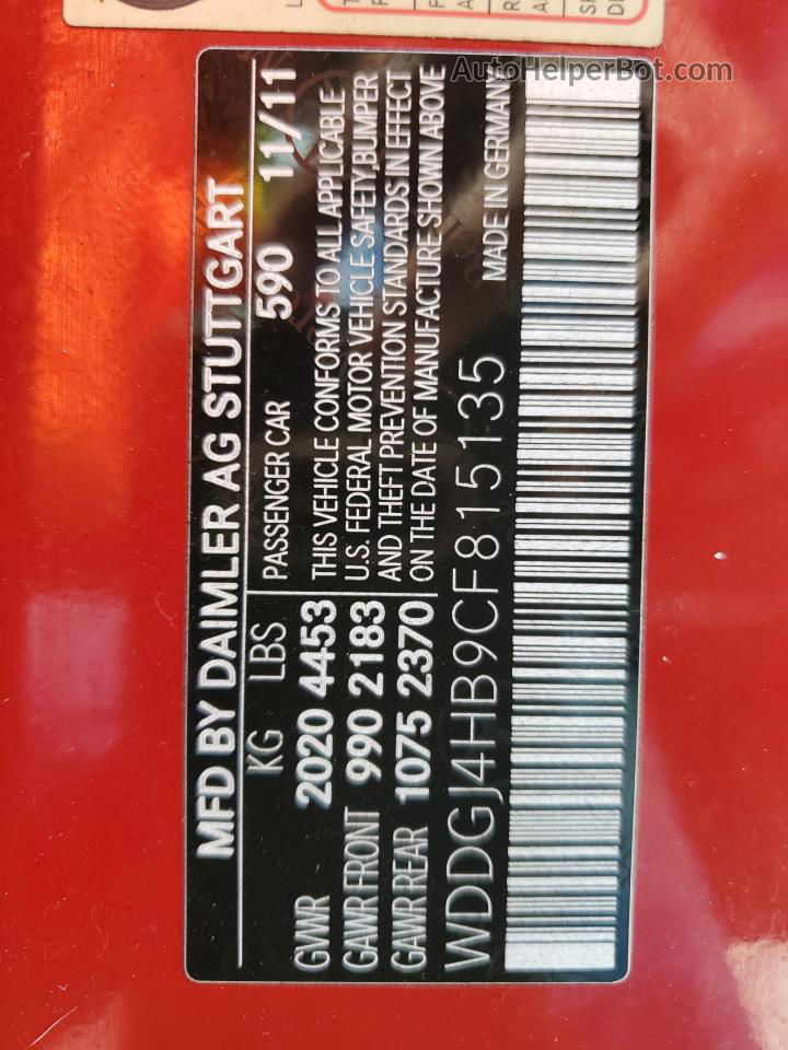 2012 Mercedes-benz C 250 Red vin: WDDGJ4HB9CF815135