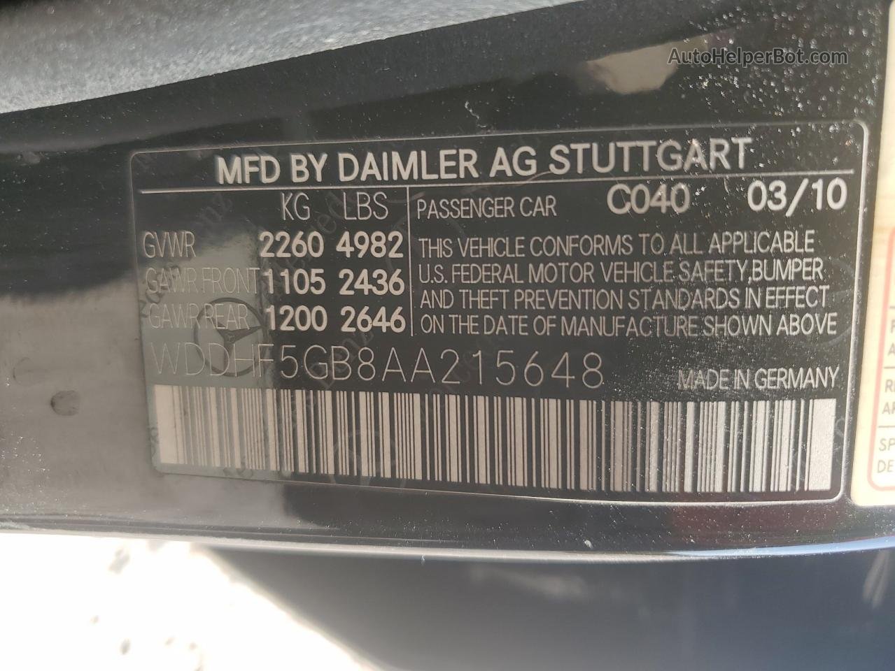 2010 Mercedes-benz E 350 Черный vin: WDDHF5GB8AA215648