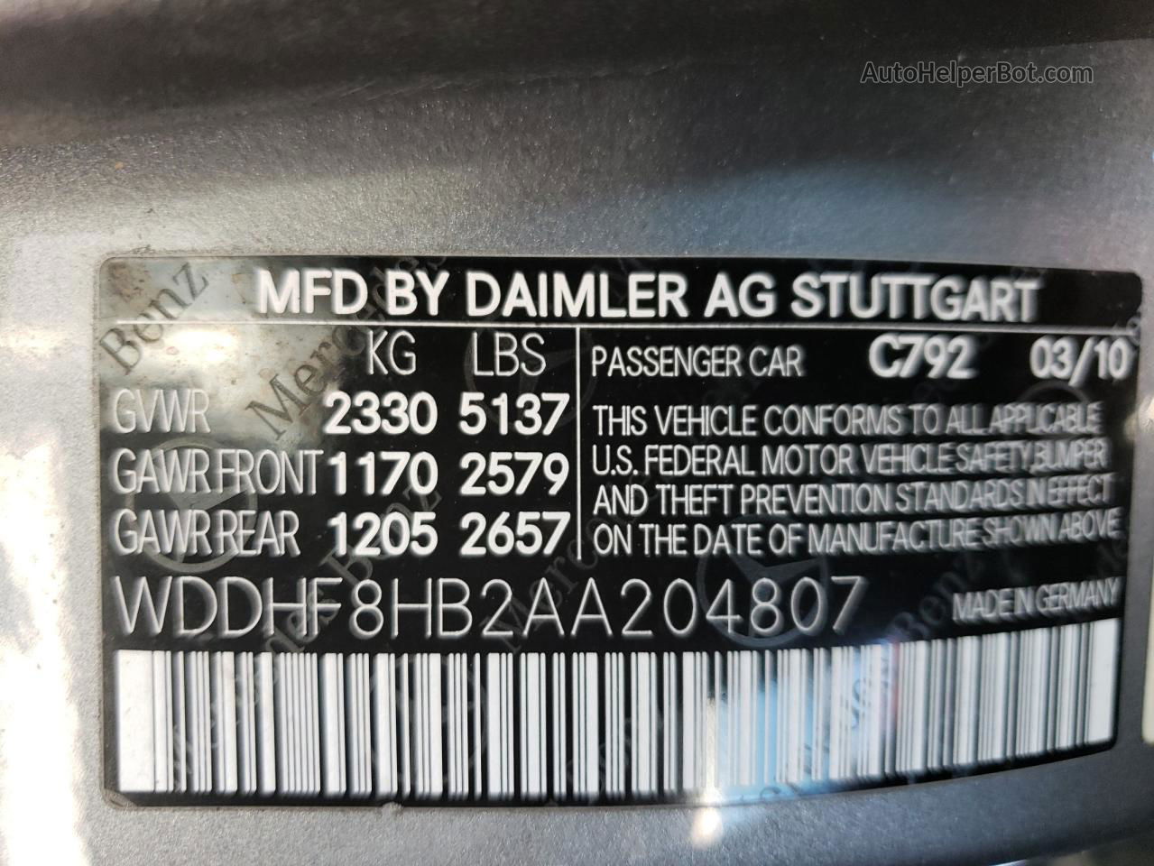 2010 Mercedes-benz E 350 4matic Серый vin: WDDHF8HB2AA204807