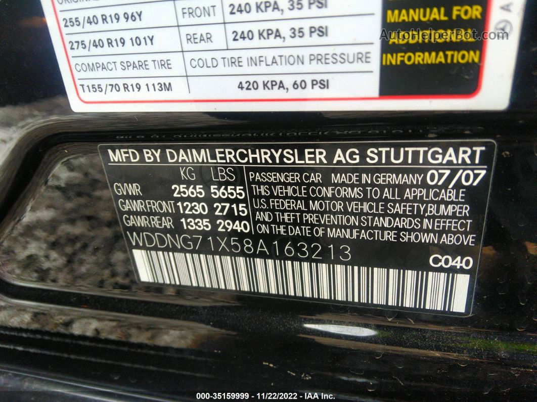 2008 Mercedes-benz S-class 5.5l V8 Черный vin: WDDNG71X58A163213