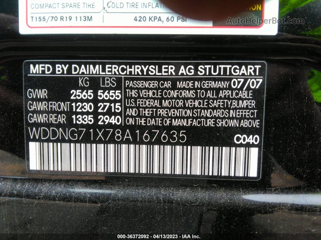 2008 Mercedes-benz S-class 5.5l V8 Черный vin: WDDNG71X78A167635