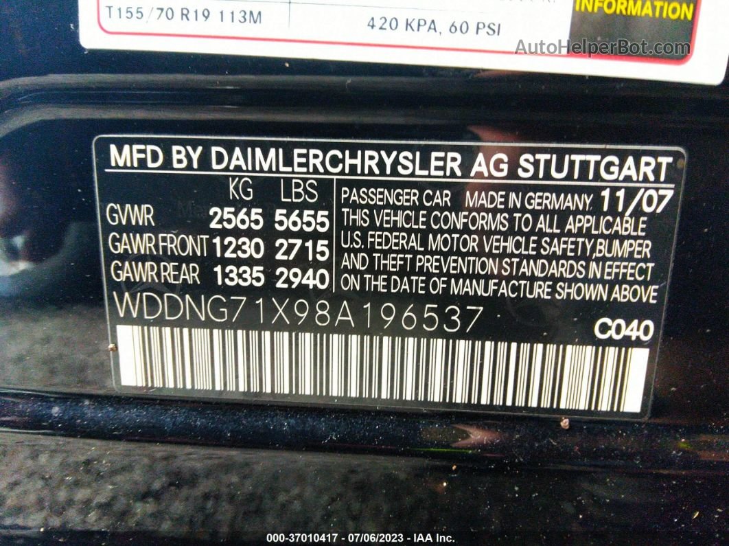 2008 Mercedes-benz S-class 5.5l V8 Black vin: WDDNG71X98A196537