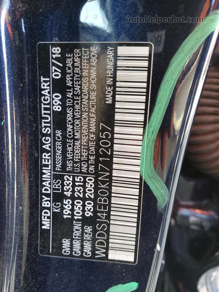 2019 Mercedes-benz Cla 250 Синий vin: WDDSJ4EB0KN712057