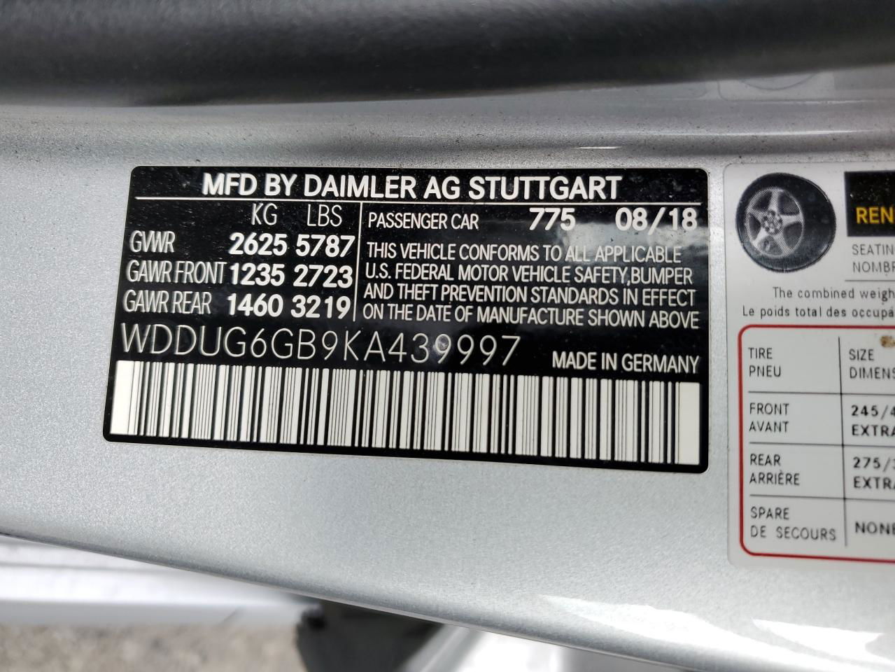 2019 Mercedes-benz S 450 Silver vin: WDDUG6GB9KA439997
