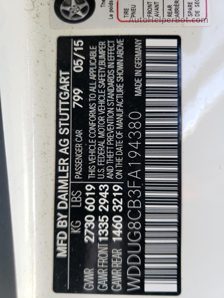 2015 Mercedes-benz S 550 Белый vin: WDDUG8CB3FA194380