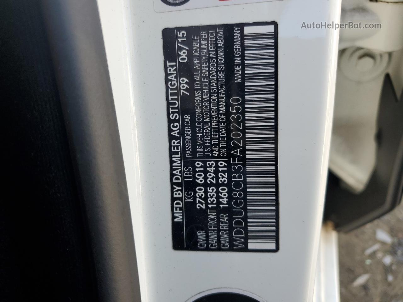 2015 Mercedes-benz S 550 Белый vin: WDDUG8CB3FA202350