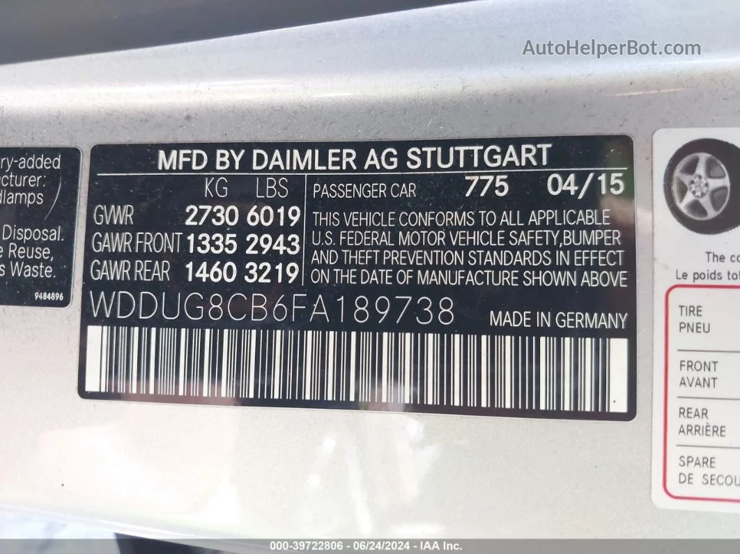 2015 Mercedes-benz S 550   Silver vin: WDDUG8CB6FA189738