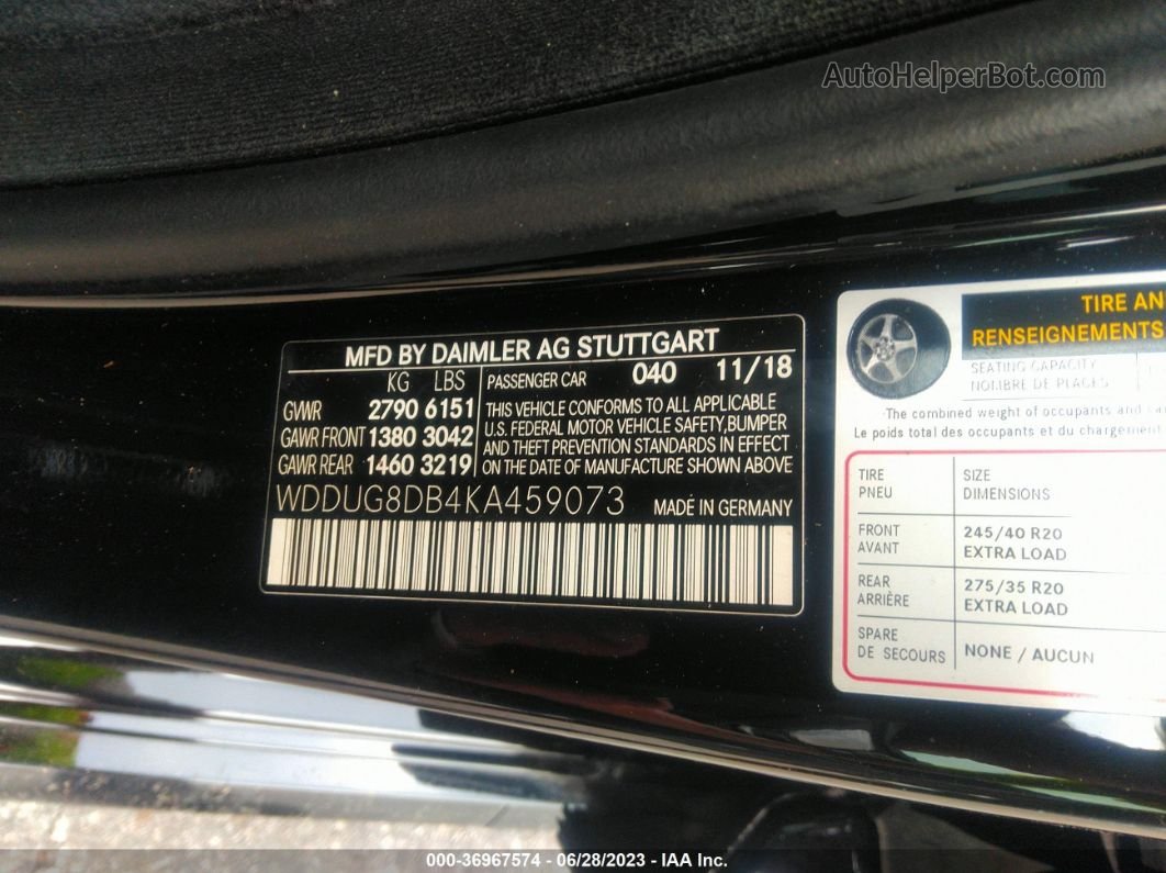 2019 Mercedes-benz S-class S 560 Черный vin: WDDUG8DB4KA459073