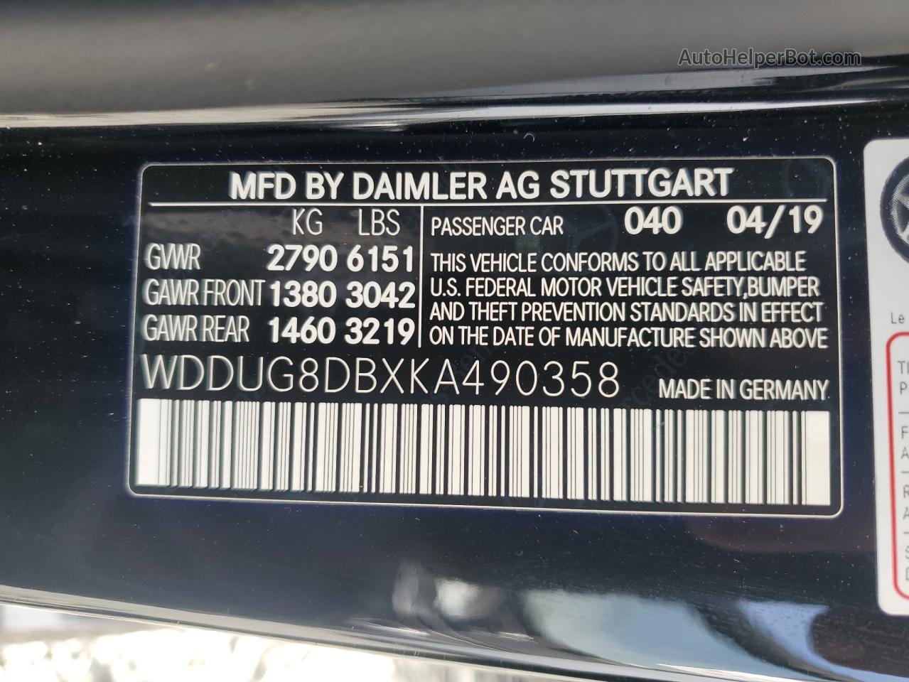 2019 Mercedes-benz S 560 Black vin: WDDUG8DBXKA490358