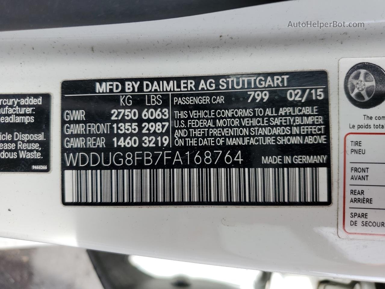 2015 Mercedes-benz S 550 4matic Белый vin: WDDUG8FB7FA168764