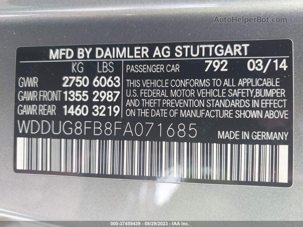 2015 Mercedes-benz S 550 4matic Серый vin: WDDUG8FB8FA071685