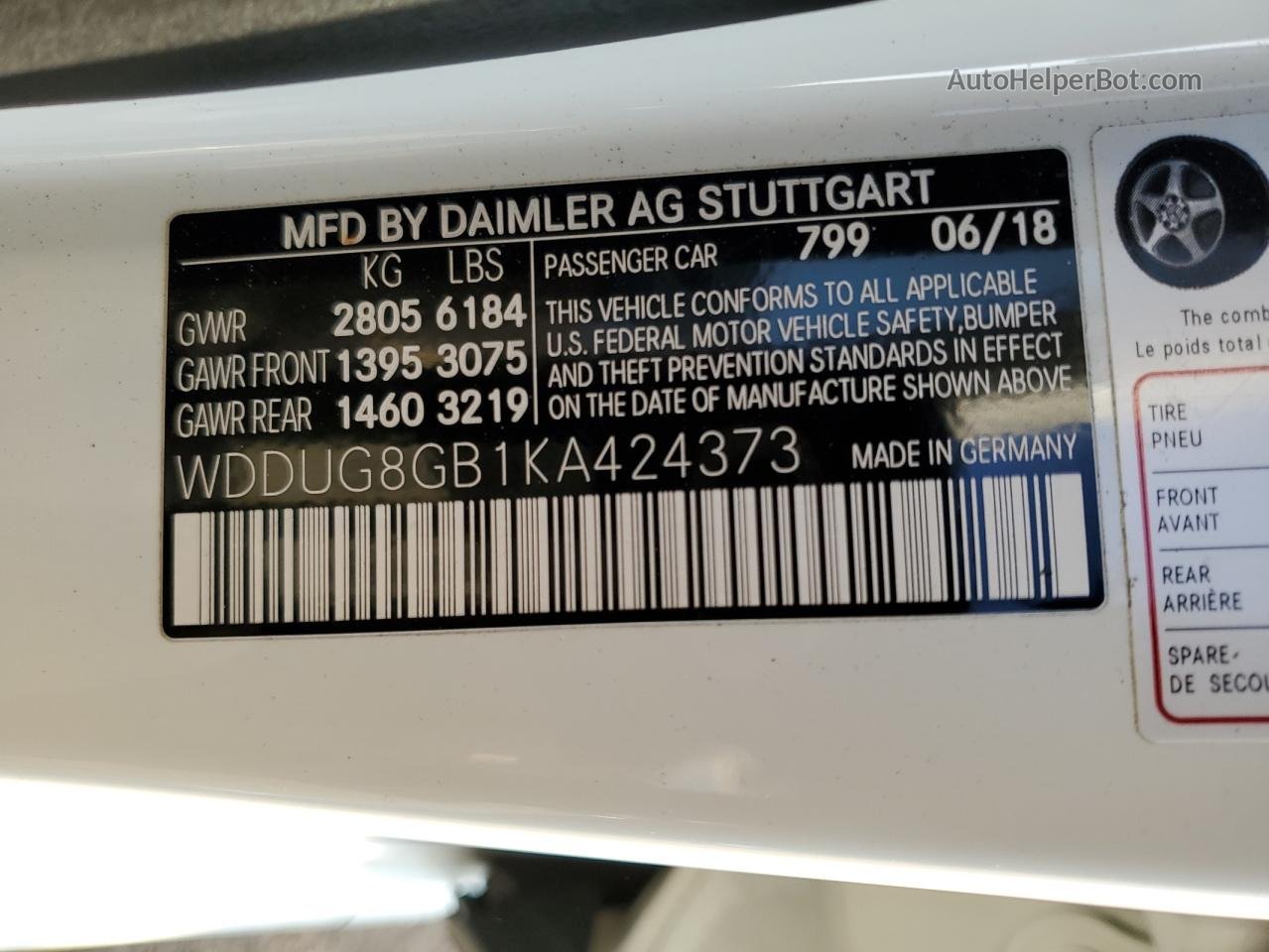 2019 Mercedes-benz S 560 4matic Белый vin: WDDUG8GB1KA424373