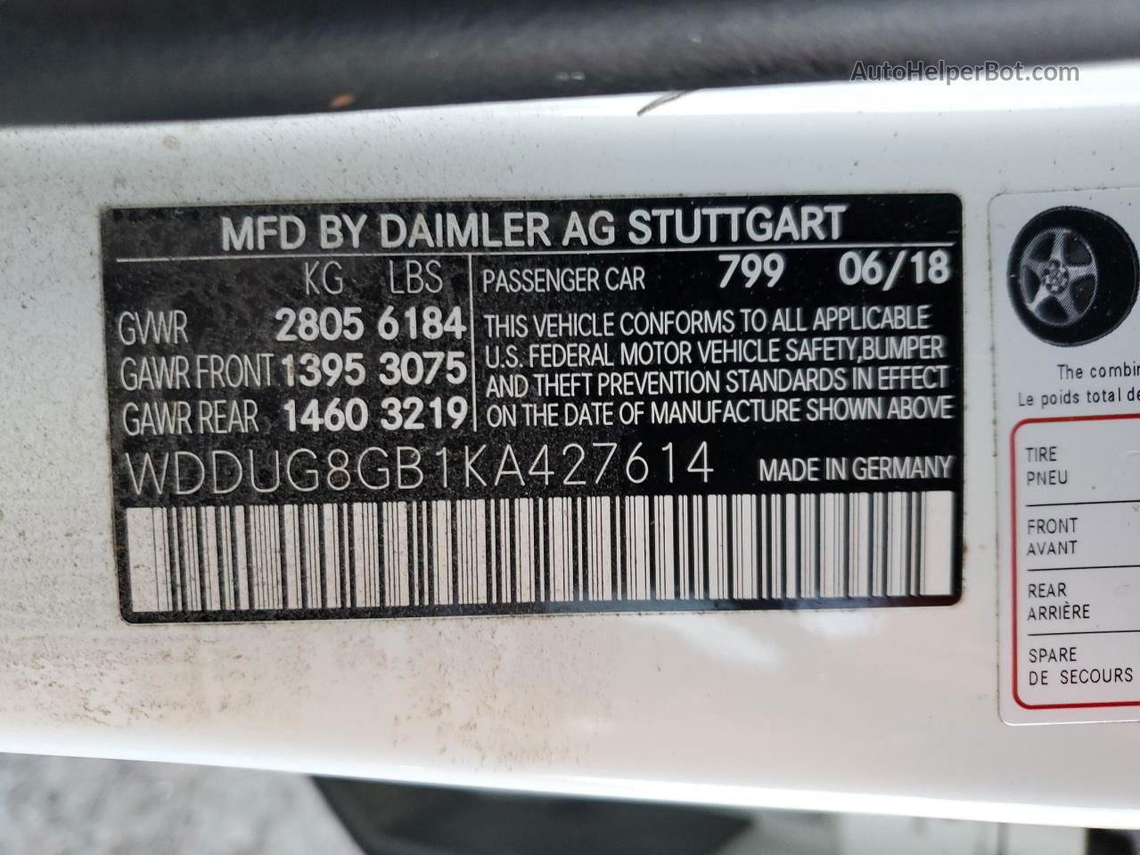 2019 Mercedes-benz S 560 4matic Белый vin: WDDUG8GB1KA427614
