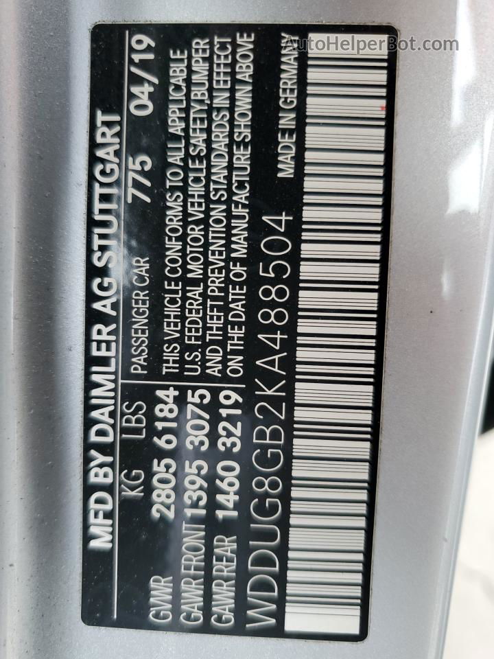 2019 Mercedes-benz S 560 4matic Серебряный vin: WDDUG8GB2KA488504