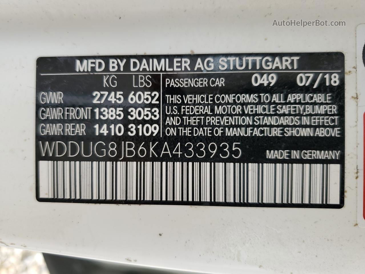 2019 Mercedes-benz S 63 Amg 4matic White vin: WDDUG8JB6KA433935